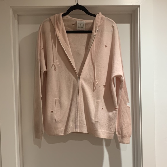 Bubblegum Pink Cashmere Zip-Up Hoodie - Picture 2 of 8